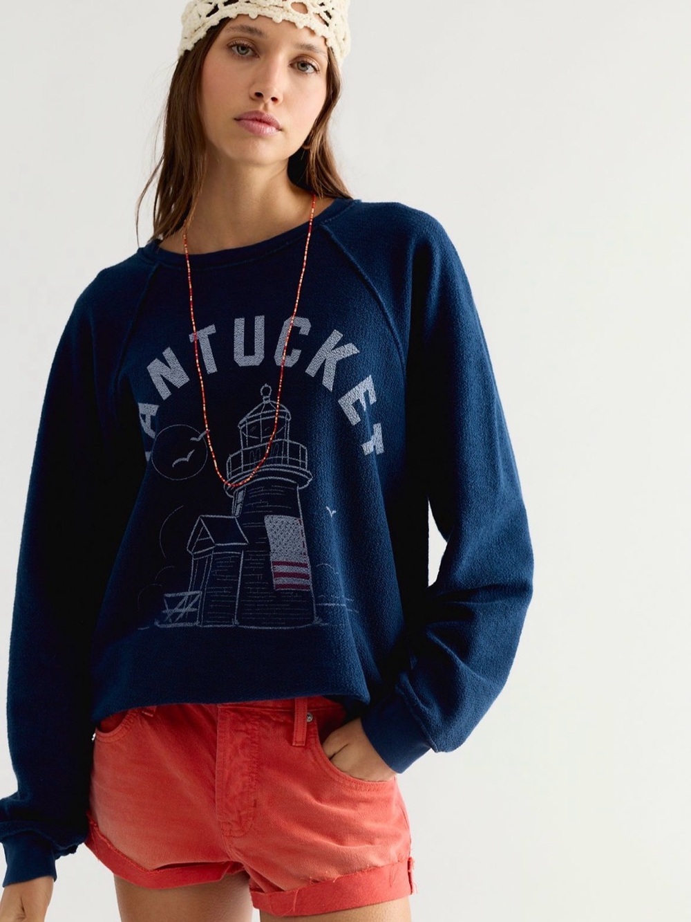 NWT Free People X Retro Brand Nantucket Crewneck in Navy